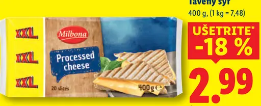 Milbona Processed cheese topený syr plátky