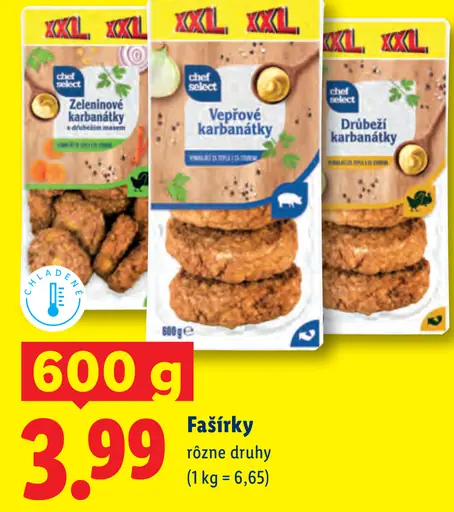 Chef Select fašírky zeleninové, bravčové, hydinové