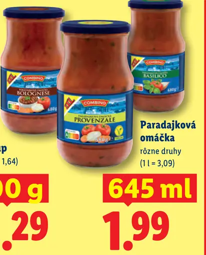 Combino paradajková omáčka rôzne druhy