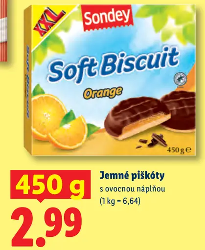 Sondey Soft Biscuit Orange jemné piškóty s ovocnou náplňou