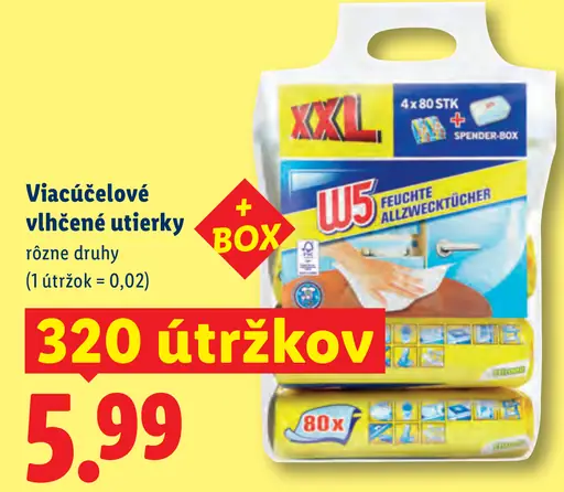 W5 viacúčelové vlhčené obrúsky