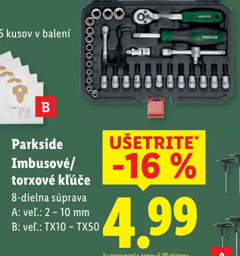 Parkside imbusové a torxové kľúče súprava