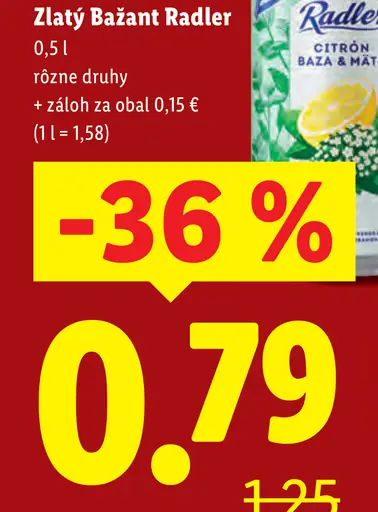 Zlatý Bažant 0.0 Radler citrón/baza mäta