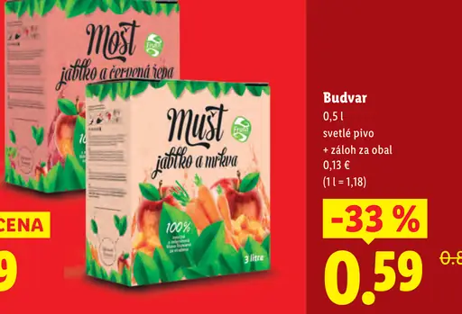 Budvar svetlé pivo fľaša