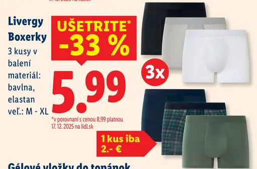 Livergy pánske boxerky 3 kusy v balení