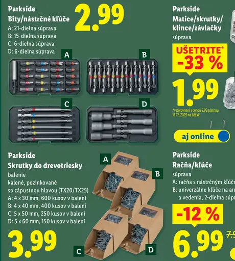 Parkside Bity/nástrčné kľúče súprava