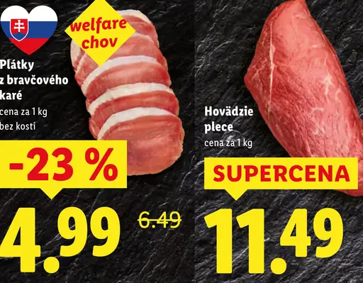 Plátky z bravčového karé bez kosti