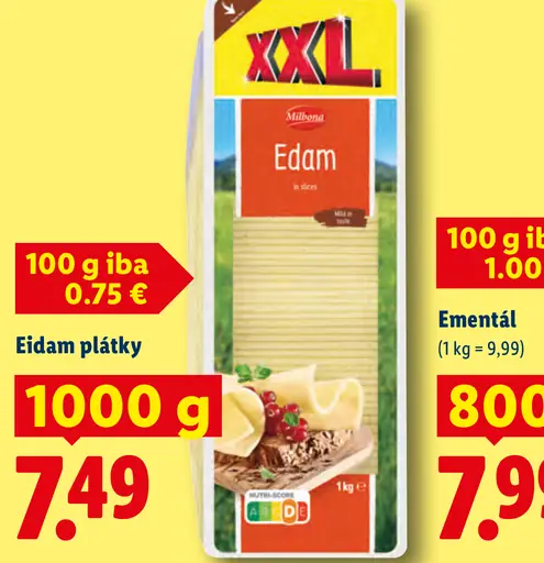 Milbona Edam syr plátky