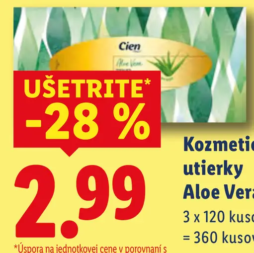 Cien kozmetické utierky Aloe Vera 3-vrstvové