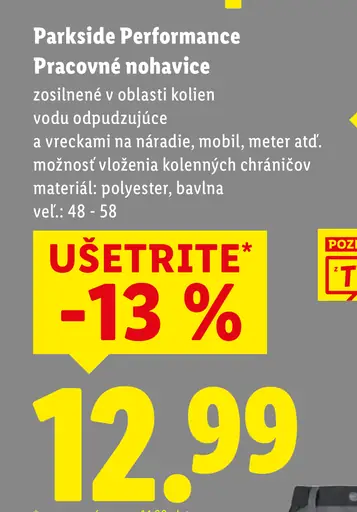 Parkside performance Pracovné nohavice