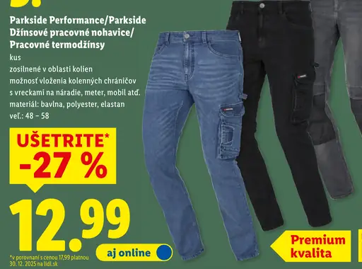 Parkside Performance džínsy pracovné nohavice