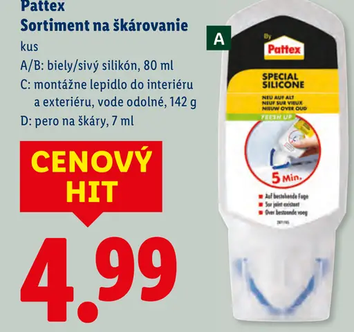 Pattex silikón a lepidlo na škárovanie sortiment