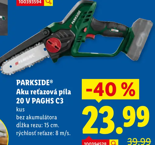 Parkside aku reťazová píla 20 V PAGHS C3 bez akumulátora