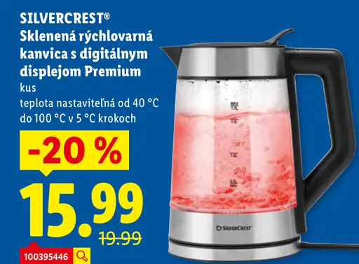 Silvercrest sklenená rýchlovarná kanvica s digitálnym displejom Premium