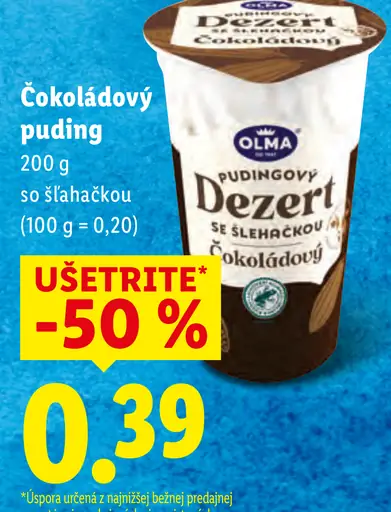 Olma čokoládový puding so šľahačkou