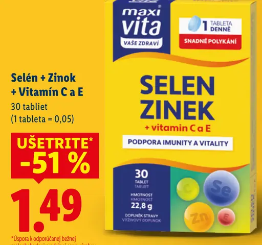 Maxi Vita selen zinok + vitamín C a E