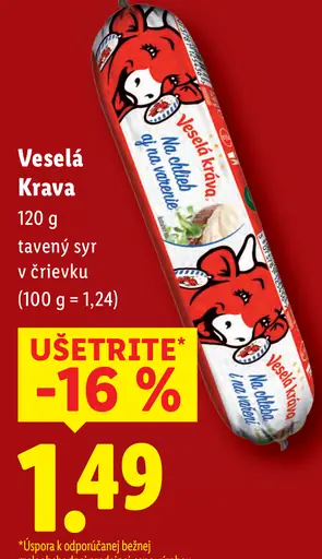 Veselá Krava tavený syr v črievku