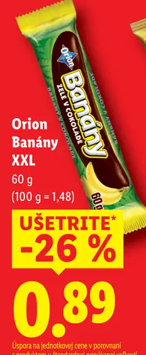 Orion Banány XXL čokoládová tyčinka s banánovou náplňou