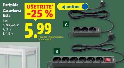 Parkside zásuvková lišta