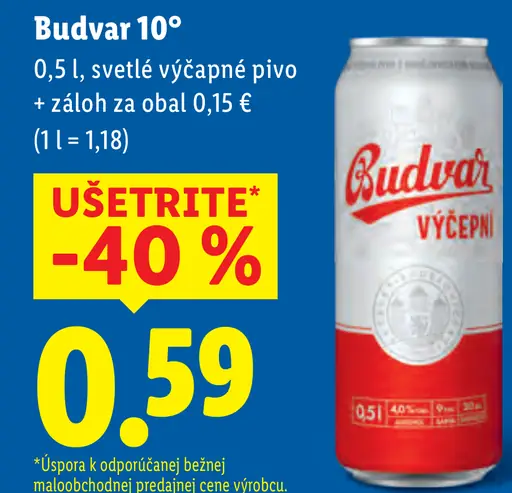 Budvar 10° svetlé výčapné pivo plechovka