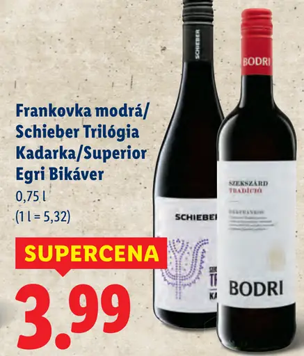 Frankovka modrá/Schieber Trilógia Kadarka/Superior Egri Bikáver červené víno