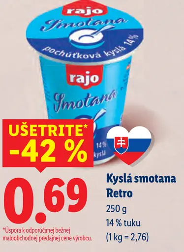 Rajo kyslá smotana Retro 14 % tuku