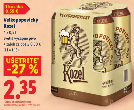 Velkopopovický Kozel svetlé výčapné pivo plechovka
