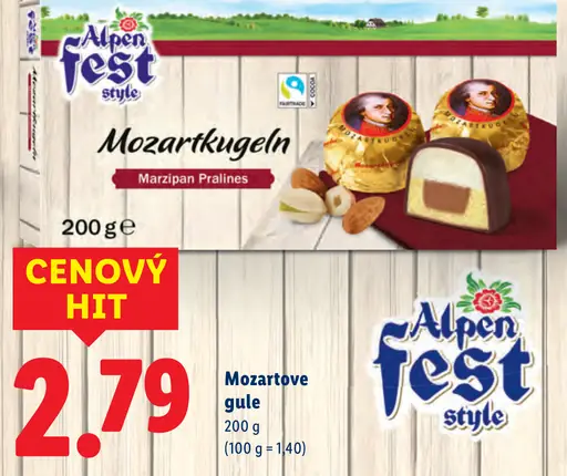 Alpen Fest Mozartove gule Mozartkugeln marzipan pralines