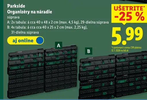 Parkside organizéry na náradie A