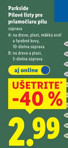 Parkside pílové listy pre priamočiaru pílu súprava