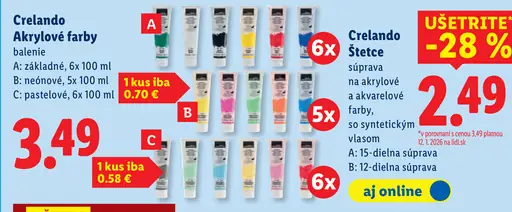 Crelando akrylové farby základné odtiene
