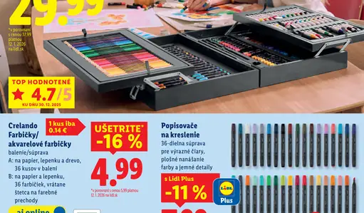 Popisovače na kreslenie 36-dielna súprava pre výrazné čiary, plošné nanášanie farby a jemné detaily