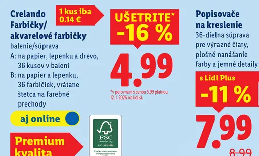 Crelando farbičky / akvarelové farbičky balenie A na papier, lepenku a drevo