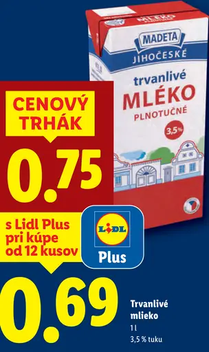 Madeta Jihočeské trvanlivé mlieko plnotučné 3,5 % tuku
