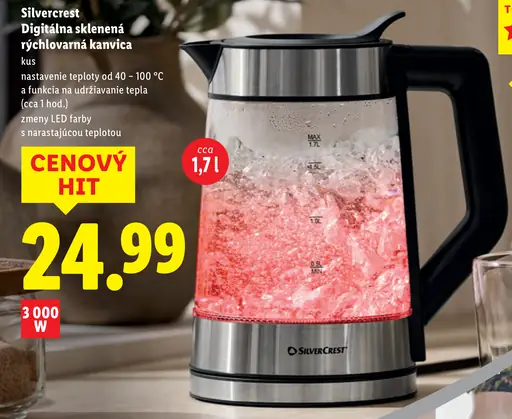 Silvercrest Digitálna sklenená rýchlovarná kanvica