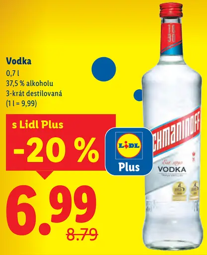 Smirnoff vodka 37,5 % alkoholu 3-krát destilovaná
