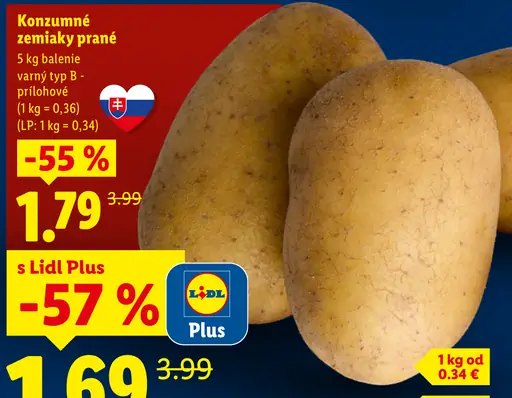 Lidl konzumné zemiaky prané varný typ B – prílohové