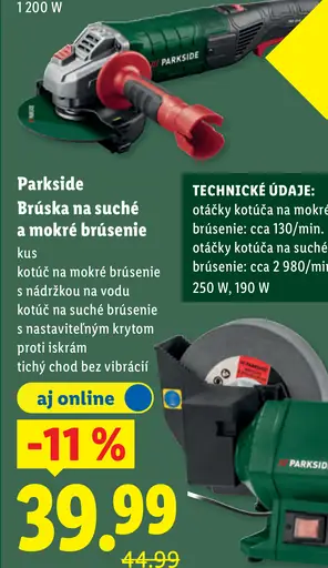 Parkside brúska na suché a mokré brúsenie