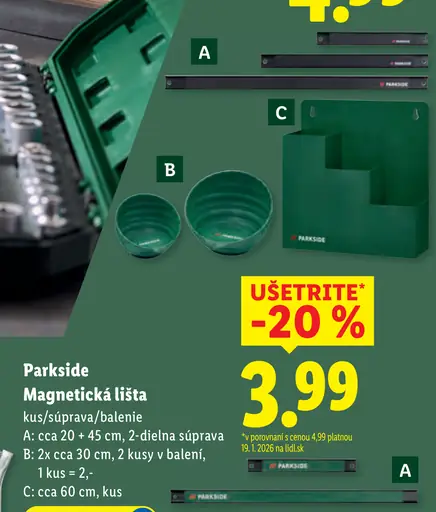 Parkside Magnetická lišta cca 20 a 45 cm, 2-dielna súprava