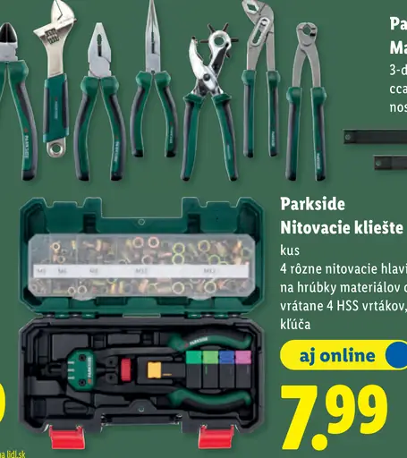 Parkside Nitovacie kliešte 4 rôzne nitovacie hlavice na hrúbky materiálov do 4 mm vrátane 4 HSS vrtákov, 100 nitov a montážneho…