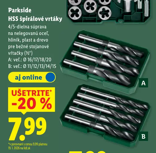 Parkside HSS špirálové vrtáky