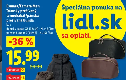 Esmara Dámsky prešívaný termokabát