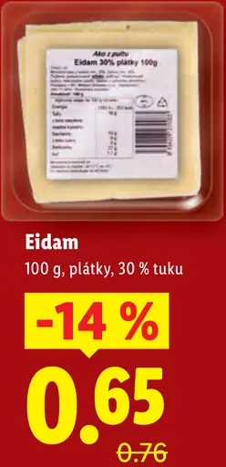Milbona Eidam 30 % tuku plátky