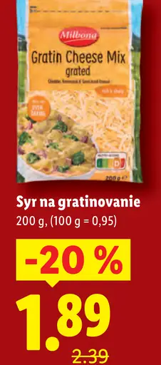 Milbona Syr na gratinovanie