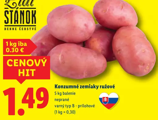 Konzumné zemiaky ružové neprané varný typ B - prílohové