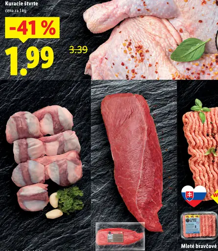 Kuracie štvrte čerstvé balené mäso