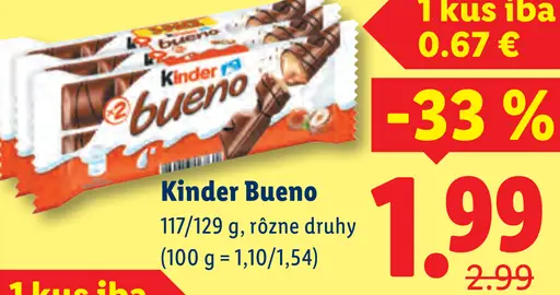 Kinder Bueno čokoládová tyčinka rôzne druhy