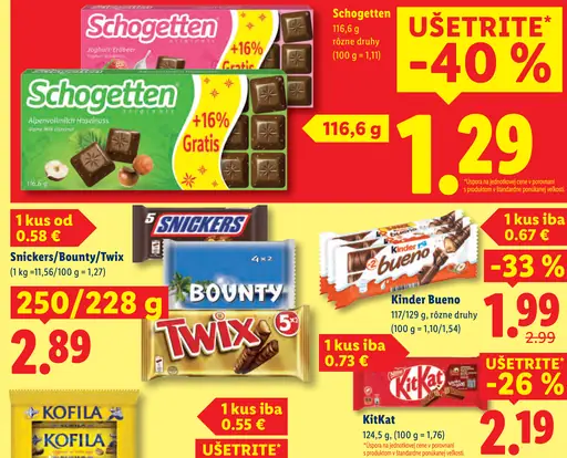 Schogetten čokoláda rôzne druhy