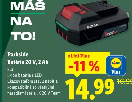 Parkside Batéria 20 V, 2 Ah