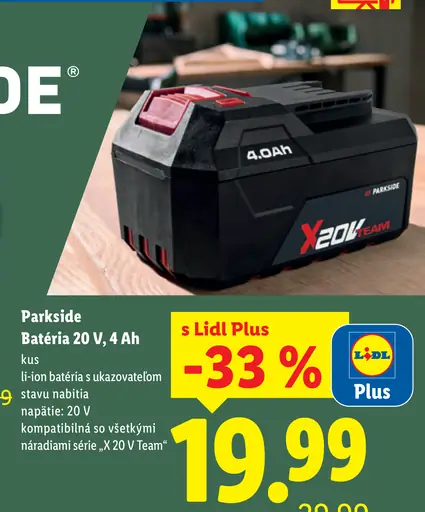 Parkside Batéria 20 V, 4 Ah